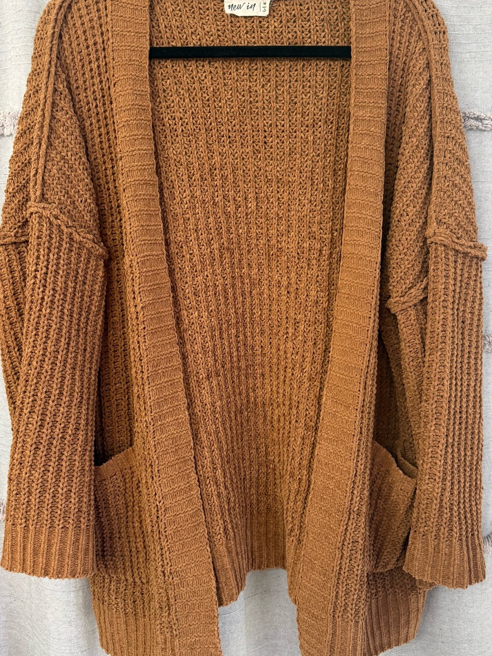 New In Oversized Chunky Knit Cardigan Bell Sleeve w/Accent Stitching-SIZE M